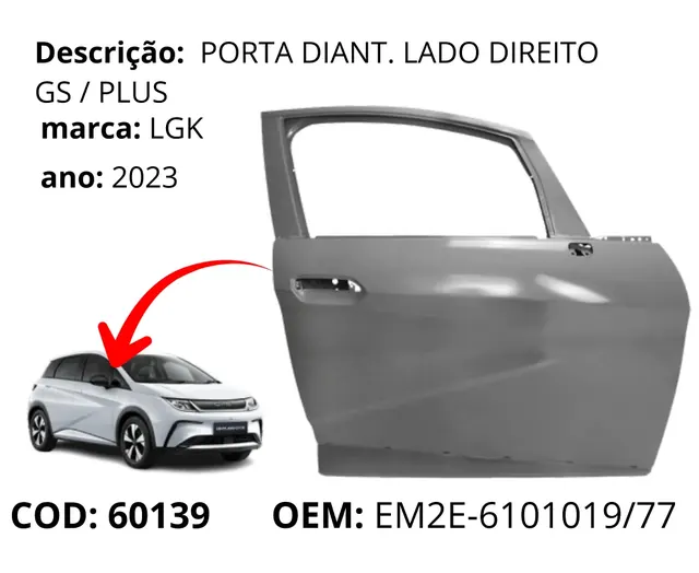 Porta Dianteira Lado Direito original para BYD Dolphin GS/Plus, AutoVoltz