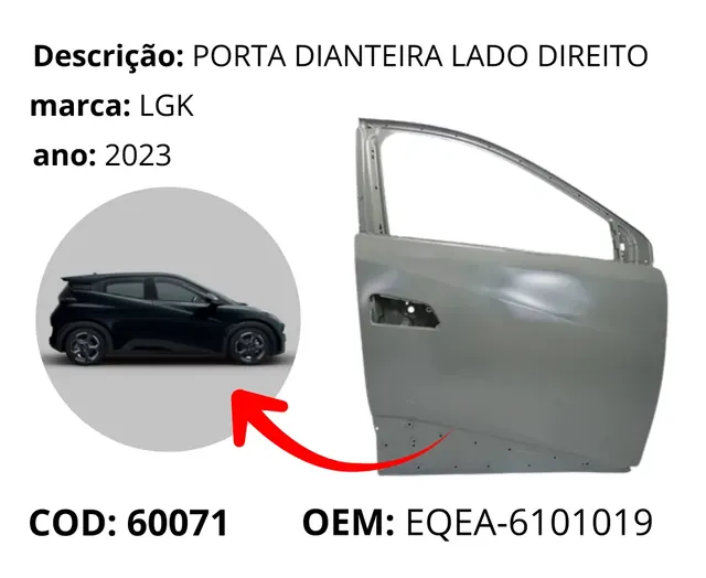 Porta Dianteira Lado Direito original para BYD Dolphin Mini, AutoVoltz