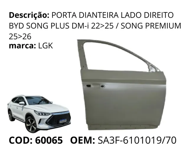 Porta Dianteira Lado Direito original para BYD Song Plus DM-i, AutoVoltz