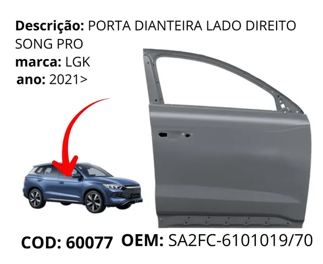 Porta Dianteira Lado Direito original para BYD Song Pro, AutoVoltz
