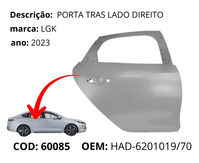 Porta Traseira Lado Direito original para BYD King, AutoVoltz
