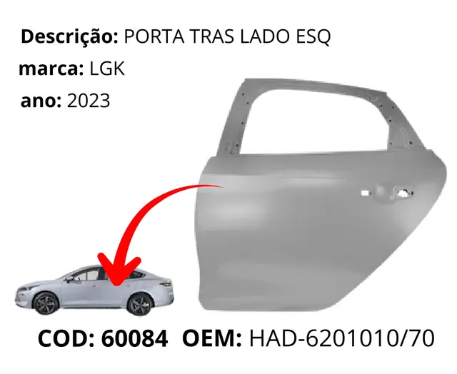 Porta Traseira Lado Esquerdo original para BYD King, AutoVoltz
