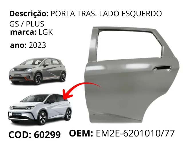 Porta Traseira Lado Esquerdo original para BYD Dolphin GS/Plus, AutoVoltz