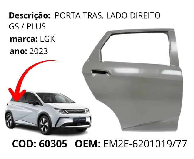 Porta Traseira Lado Direito original para BYD Dolphin GS/Plus, AutoVoltz