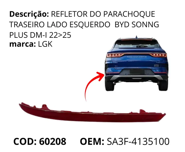 Refletor do Parachoque original para BYD Song Plus DM-i, AutoVoltz
