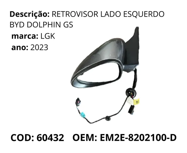 Retrovisor Lado Esquerdo Dolphin GS original para BYD Dolphin GS/Plus, AutoVoltz