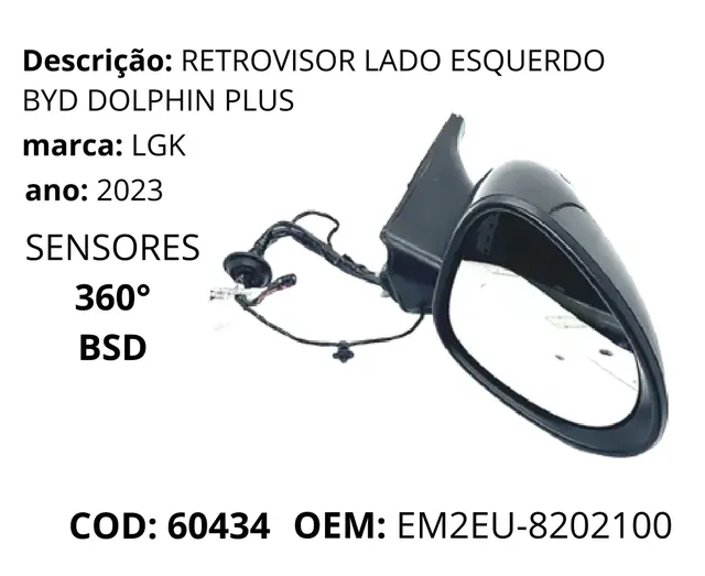 Retrovisor Lado Esquerdo Dolphin Plus original para BYD Dolphin GS/Plus, AutoVoltz