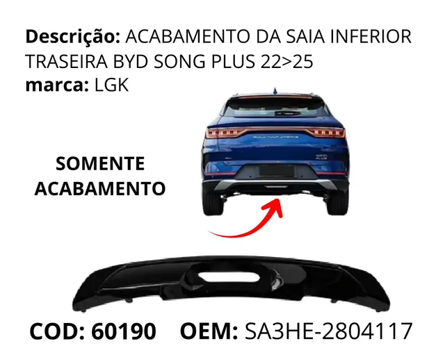 Acabamento da Saia Inferior Traseira original para BYD Song Plus DM-i, AutoVoltz