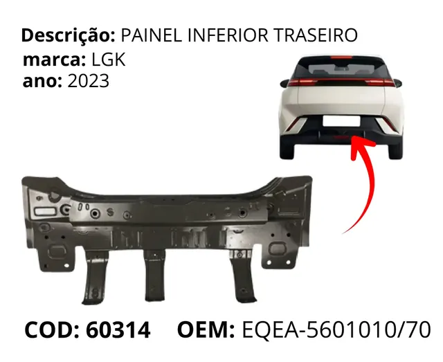 Painel Inferior Traseiro original para BYD Dolphin Mini, AutoVoltz