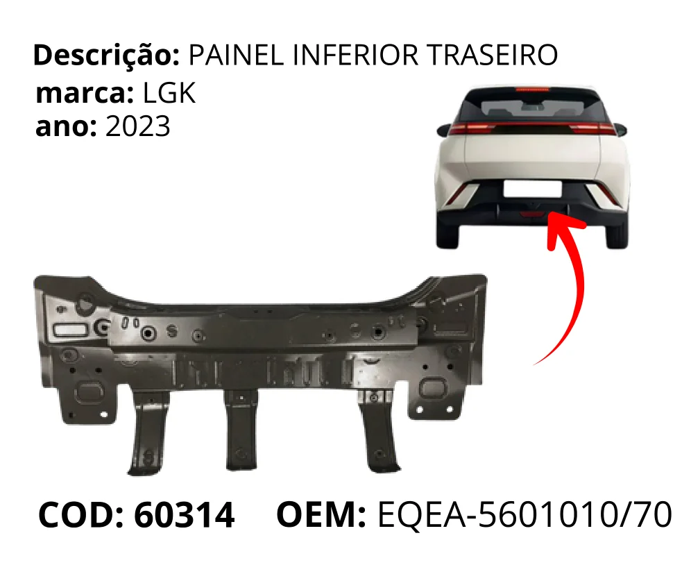 Painel Inferior Traseiro original para BYD Dolphin Mini, AutoVoltz